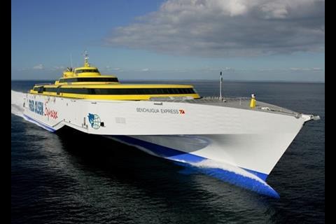 The 127m ‘Benchijigua Express’ was designed and built by Austal for Fred Olsen SA in 2005. (Image: Austal)
